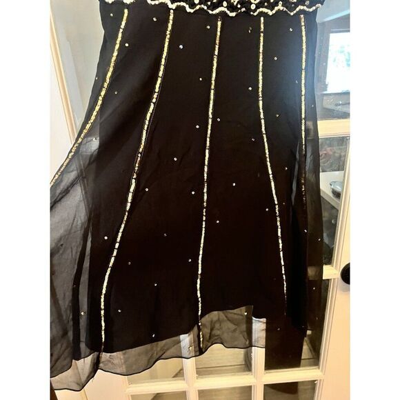 Vtg Womens Small Black Dress Whimsigoth Dark Fairy Flapper Sequin Beaded Ff - Picture 4 of 9